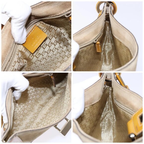 GUCCI Shoulder Bag Suede Beige Gold 001 4150 Auth hk2911 - Picture 15 of 16